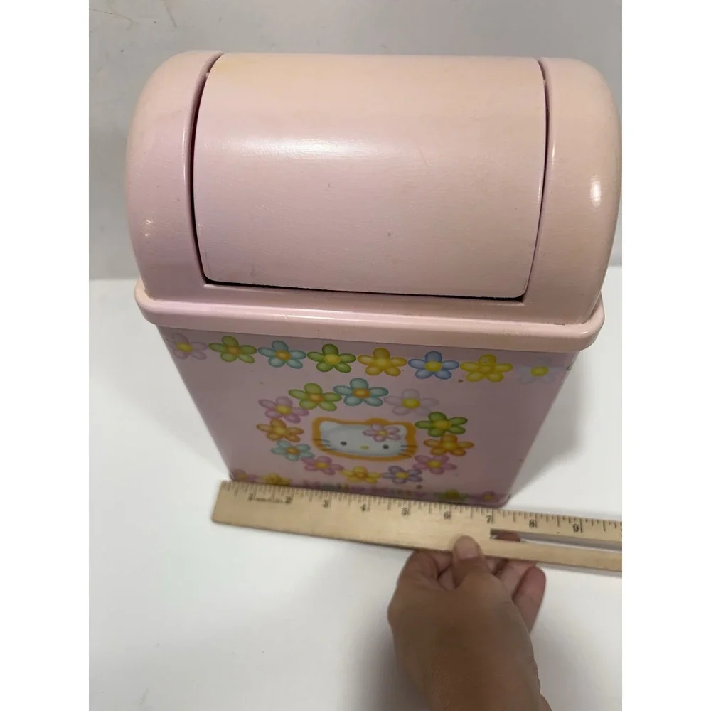 Sanrio Vintage Hello Kitty‎ Desk Tin Box Garbage Trash Can Dust Box japan 1997